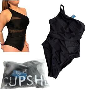 NEW Cupshe SWIMSUIT Women's LG Midnight Elegance Tummy Control One Piece Black